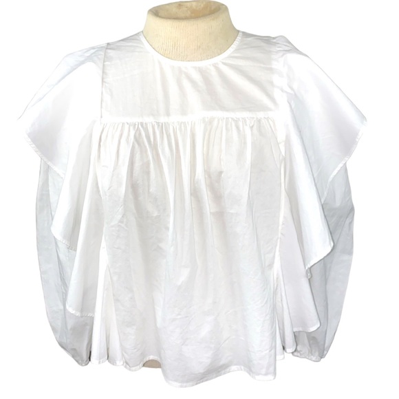 PISTOLA Kaelynn Ruffle Top Le Blanc | Womens  Denim Tops Sz Small Anthropologie - Picture 4 of 8